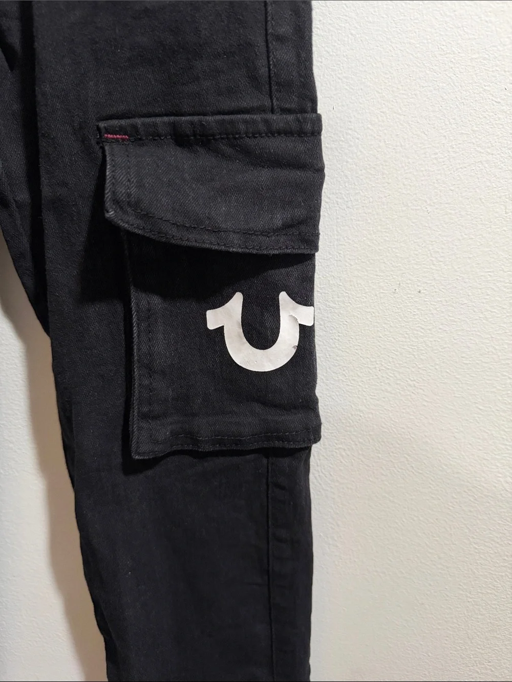 True Religion Black Cargo Jeans with Logo Patch